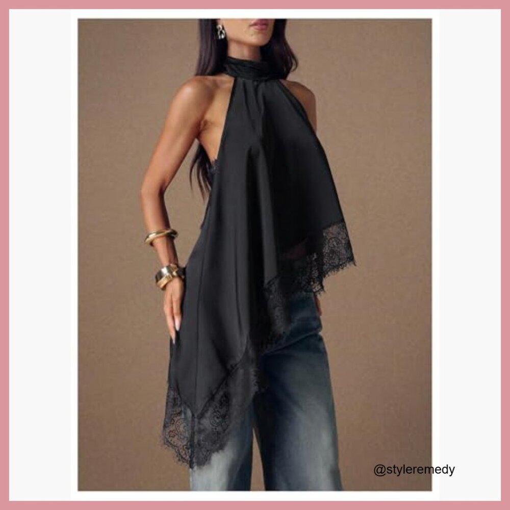 Polyester Halter Top Backless Asymmetrical Cami R… - image 7